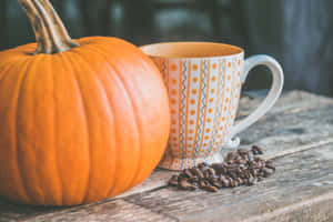 Cozy Fall Desktop Pumpkin And Coffee Wallpaper