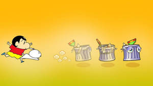 Crayon Shin Chan Shinnosuke Chasing Bin Wallpaper