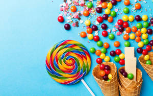 Creative Candies Blue Background Wallpaper