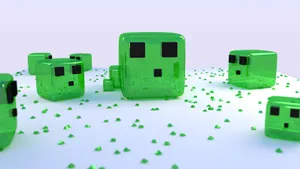 Creepers, Slimes And Raging Explosions In 3d Minecraft Wallpaper