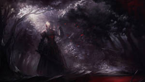 Creepy Anime Girl Warrior In Dark Forest Wallpaper