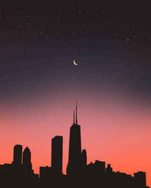 Crescent Moon And Buildings Art Wallpaper