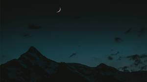 Crescent Moon On Mountain Wallpaper