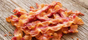 Crispy Bacon Stripson Wooden Background Wallpaper