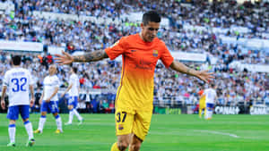 Cristian Tello Barcelona Away Kit Celebration Wallpaper