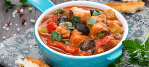 Croatian Brudet Stew In Blue Pot Wallpaper