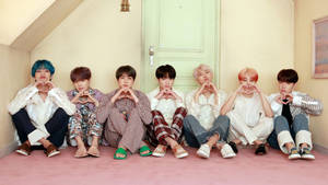 Cross Sitting Heart Shape Bts Cute Aesthetic Wallpaper