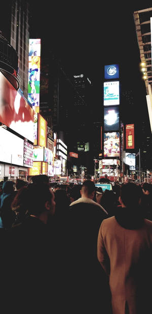 Crowded Street New York Night Iphone Wallpaper