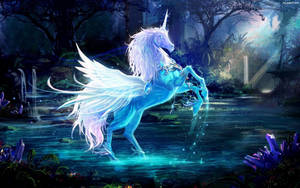 Crystal Blue Unicorn Fantasy Wallpaper