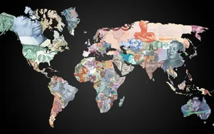 Currency Collage World Map Wallpaper