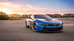 Customized Luxury With The Blue Bmw I8 Wallpaper