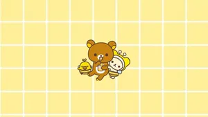 Cute Aesthetic Rilakkuma Characters On Yellow For Computer Wallpaper