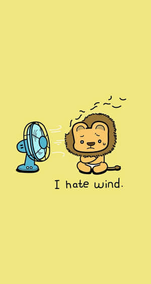 Cute Animals Cartoon Lion With Electric Fan Wallpaper