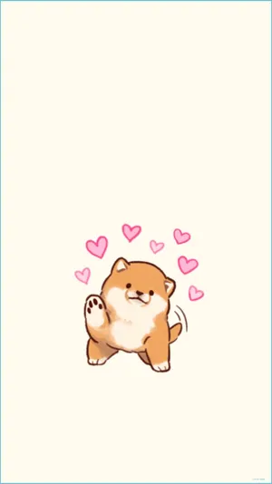 Cute Animals Cartoon Waving Shiba Wallpaper