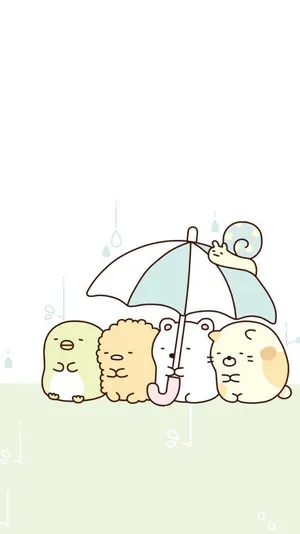 Cute Animals Sharing Umbrella Wallpaper