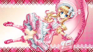 Cute Anime Girl Fancy Pink Dress Wallpaper