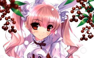 Cute Anime Girl Surrounded By Cherries Wallpaper