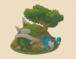 Cute Anime Marill And Torterra Wallpaper