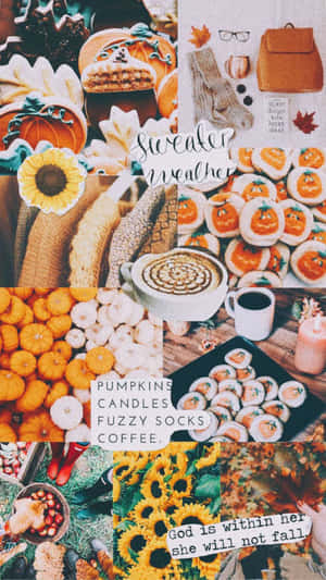 Cute Autumn Yummy Food Collage Wallpaper