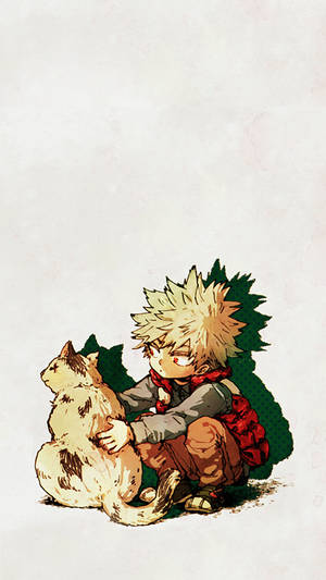 Cute Bakugo With Dog Wallpaper