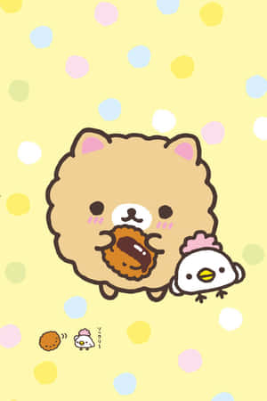 Cute Bearand Chick Illustration Wallpaper