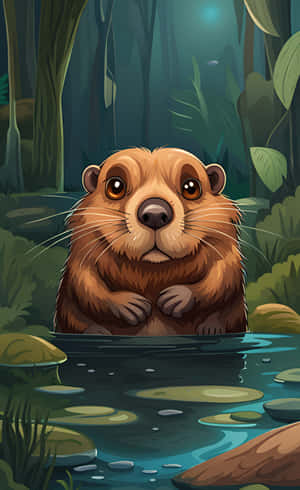 Cute Beaver In Woodland Waters.jpg Wallpaper