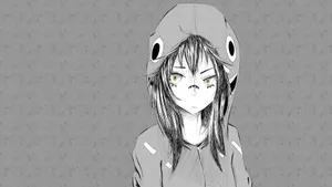 Cute Black And White Aesthetic Anime Girl With Hoodie Wallpaper