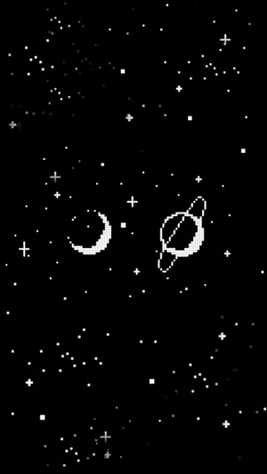 Cute Black And White Aesthetic Pixel Galaxy Wallpaper