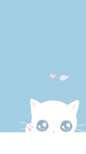 Cute Blue Phone Cat Fish Wallpaper