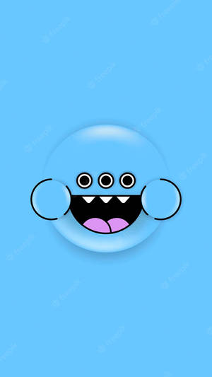 Cute Blue Phone Three-eyed Monster Wallpaper