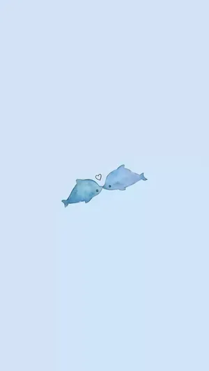 Cute Blue Phone Whale Cartoon Wallpaper