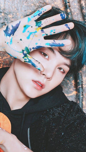 Cute Bts Suga Hand Painting Wallpaper