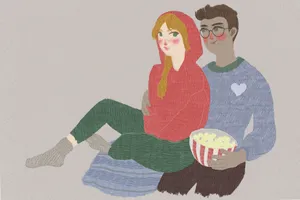 Cute Cartoon Couple Bonding Wallpaper