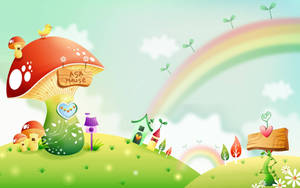 Cute Cartoon House Mushroom Wallpaper