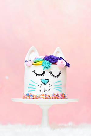 Cute Cat Floral Cake Wallpaper