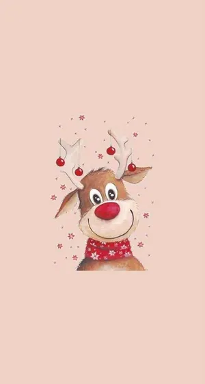 Cute Christmas Reindeer With Scarf Wallpaper