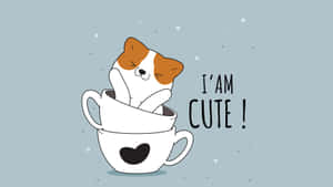 Cute Corgi In Teacups Illustration Wallpaper