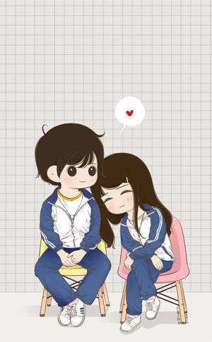 Cute Couple Cartoon Blue Student Uniform Wallpaper