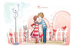 Cute Couple Drawing Kissing Wallpaper