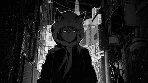 Cute Dark Anime Girl Cat Hoodie Wallpaper