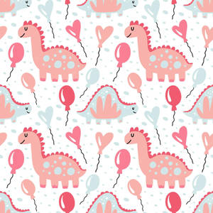 Cute Dinosaurs And Balloons Pattern Wallpaper