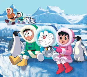 Cute Doraemon In The Arctic Wallpaper