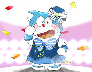 Cute Doraemon Wearing Blue Dress Wallpaper