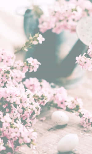 Cute Easter Iphone With Eggs And Flowers Wallpaper