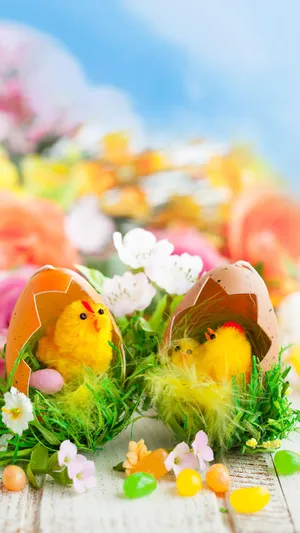 Cute Easter Iphone With Two Hatched Eggs Wallpaper