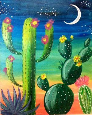 Cute Flower Cactus Arizona Desert Art Wallpaper