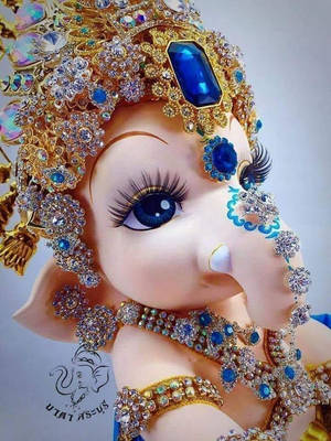 Cute Ganesha Blue Jewels Wallpaper