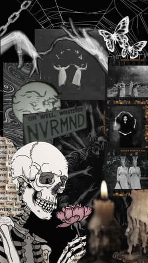 Cute Gothic Collage Skeleton Butterflies Wallpaper