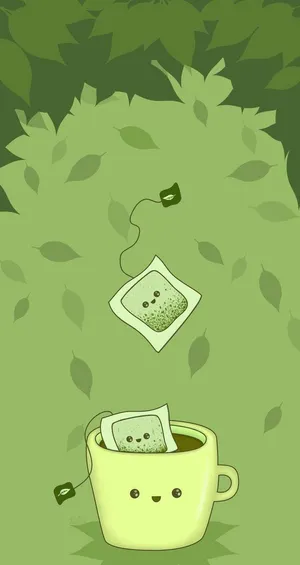 Cute Green Kawaii Tea Wallpaper