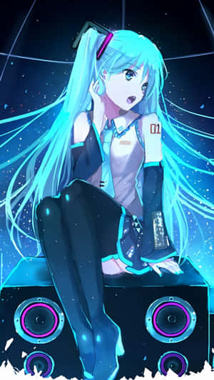 Cute Hatsune Miku Speakers Phone Wallpaper